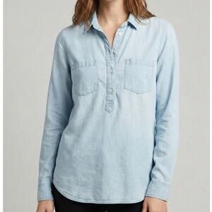 Aerie XS Button Front Blue Lyocell Top 1/2 Button Front